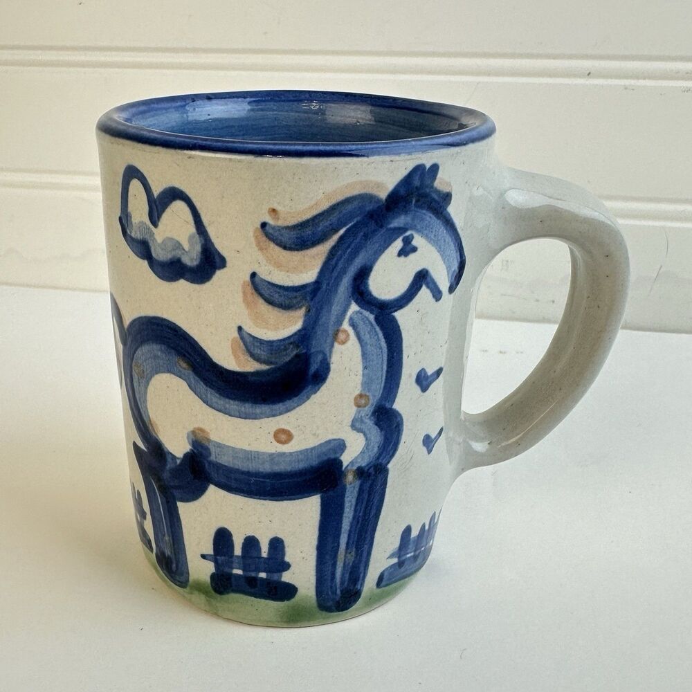M A Hadley Pottery SPOTTED HORSE MUG Hand Painted Folk Art Country Signed